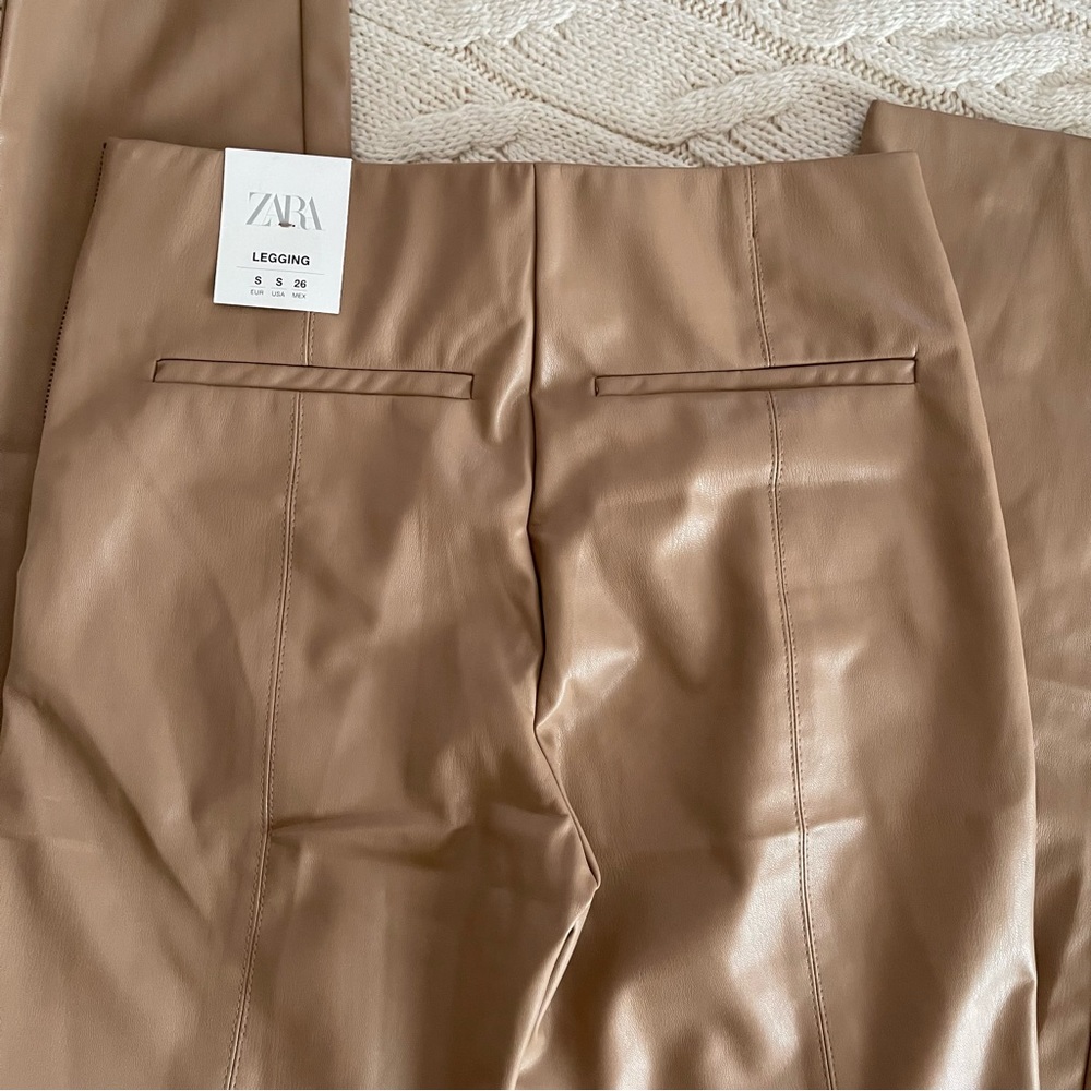 Zara Beige High Rise Faux Leather Leggings - Picture 6 of 8
